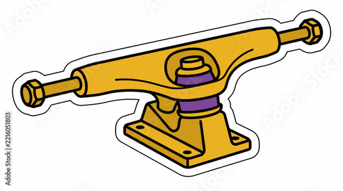 Yellow Skateboard Truck Metal Axle Bracket Vector Illustration