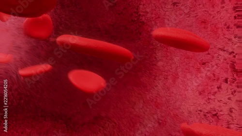 Red Blood Cells in Close-Up Flowing Through a Vessel