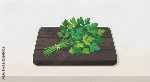 Fresh bunch of parsley on a wooden cutting board