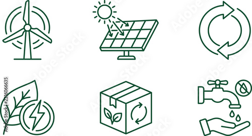 Renewable Energy Green Ecology Solar Panel Wind Turbine Eco Box Icons Vector