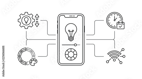 Smart Lighting App Control Mobile IoT Bulb Automation Vector Diagram