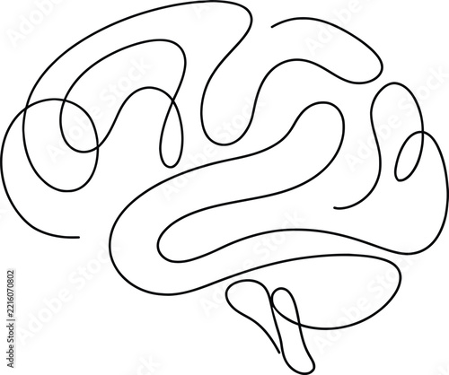 Continuous single line drawing of a human brain