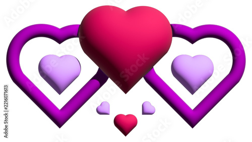 Valentines day 3d hearts composition for romantic greeting cards and