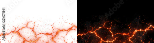 Obraz na plátně Cracked ground with glowing molten lava veins and floating sparks for fiery desi