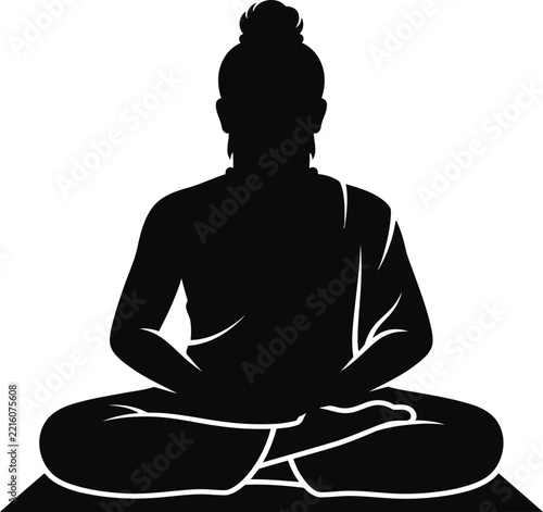 Meditating yogi or spiritual master silhouette in lotus pose for yoga and wellness design