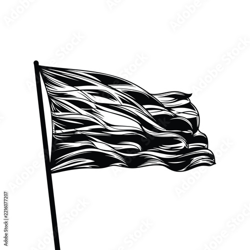 Waving Black and White Flag Illustration.