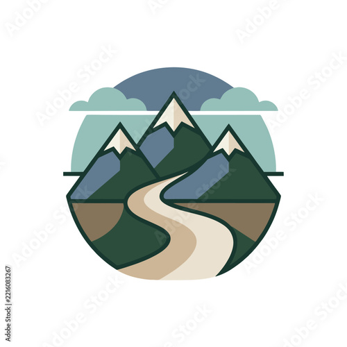 Winding Road and Mountain Peak Vector Logo Design