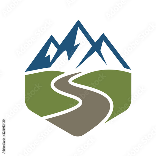 Winding Road and Mountain Peak Vector Logo Design