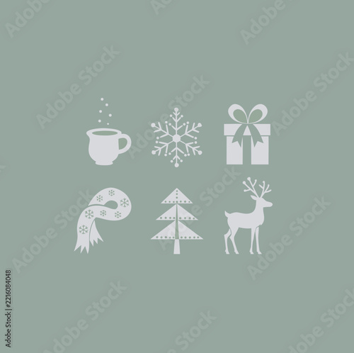 Minimalist White Winter Icons Collection on Sage Green Background