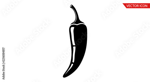 Hot chili pepper black silhouette vector icon. Spicy food ingredient for cooking, Mexican cuisine, or restaurant menu design.