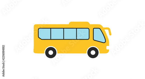 Yellow bus icon illustration. Flat design cartoon style vector of a small passenger vehicle for travel, school, or public transport.