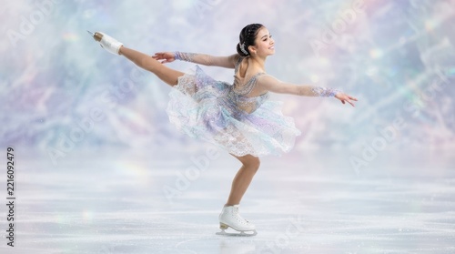 Young Figure Skater Performing Graceful Spin on Ice