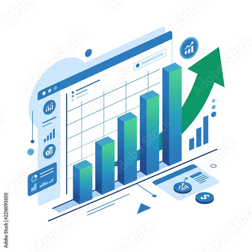 Financial Growth Infographic with Increasing Bar Chart and Arrow