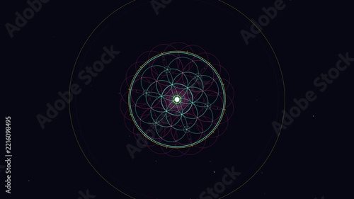 Abstract geometric pattern animation with glowing center and sacred geometry lines