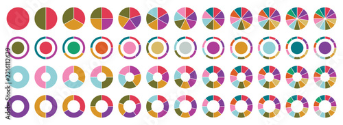 Pie chart set. Cycle collection - 2,3,4,5,6,7,8,9,10,11 and 12 section for application infographic, UI, web design, business presentation, marketing map. . Vector isolated on white background.