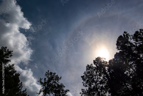 Canvas Print Sunlight forms a halo around clouds in the sky.