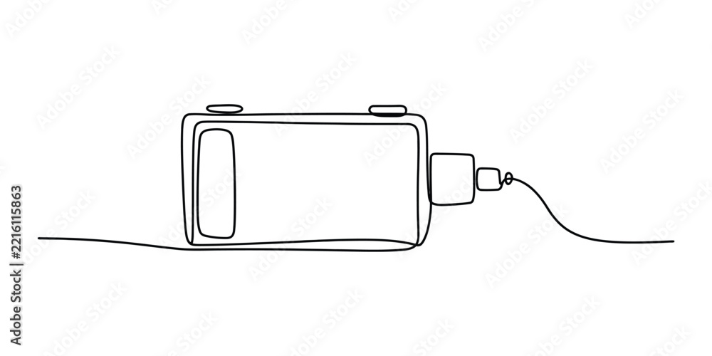 Obraz premium Continuous one line drawing of a smartphone charging with a cable