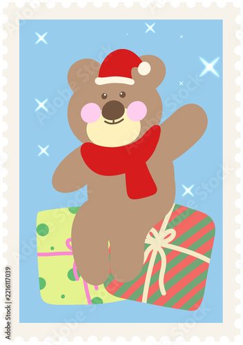 Christmas stamp teddy bear