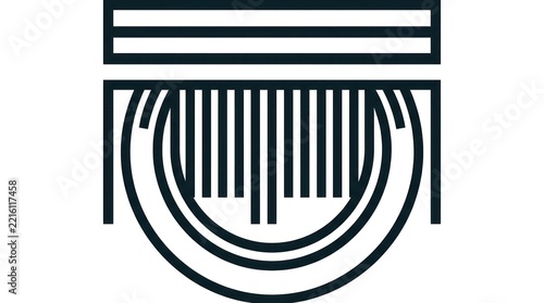Abstract geometric design with lines and curves, minimalist dark blue and white logo concept, modern branding element