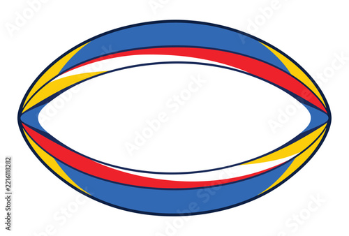 Colorful rugby ball icon with blue red and yellow stripes