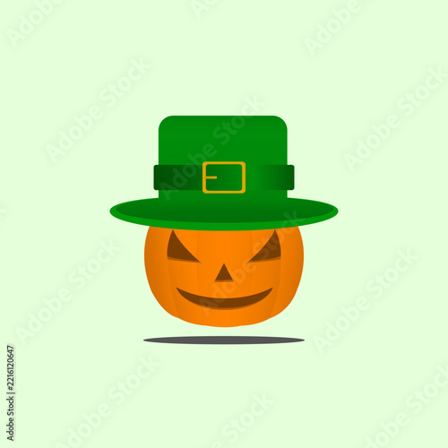 Illustration vector graphic of halloween pumpkin wearing shamrock hat.