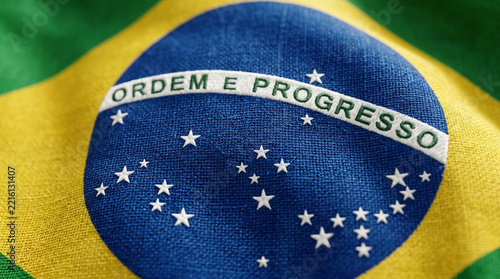 Close up shot of the brazilian flag with detailed fabric texture