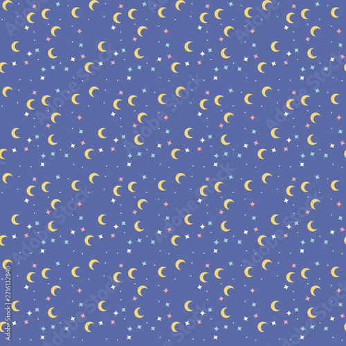 Night sky pattern with moons and stars for kids.