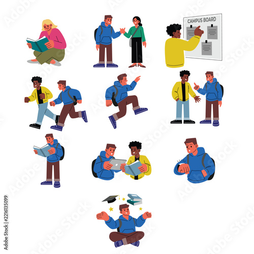 College Students Campus Study Activities Character Illustration Collection