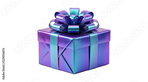 Purple Blue Iridescent Gift Box with Decorative Bow.