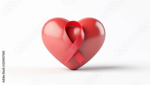 Red Heart Shape with Red Awareness Ribbon Symbolizing Health and Support.
