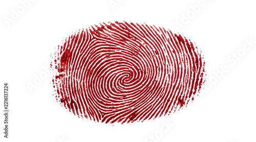 Close up red fingerprint inked impression detail.