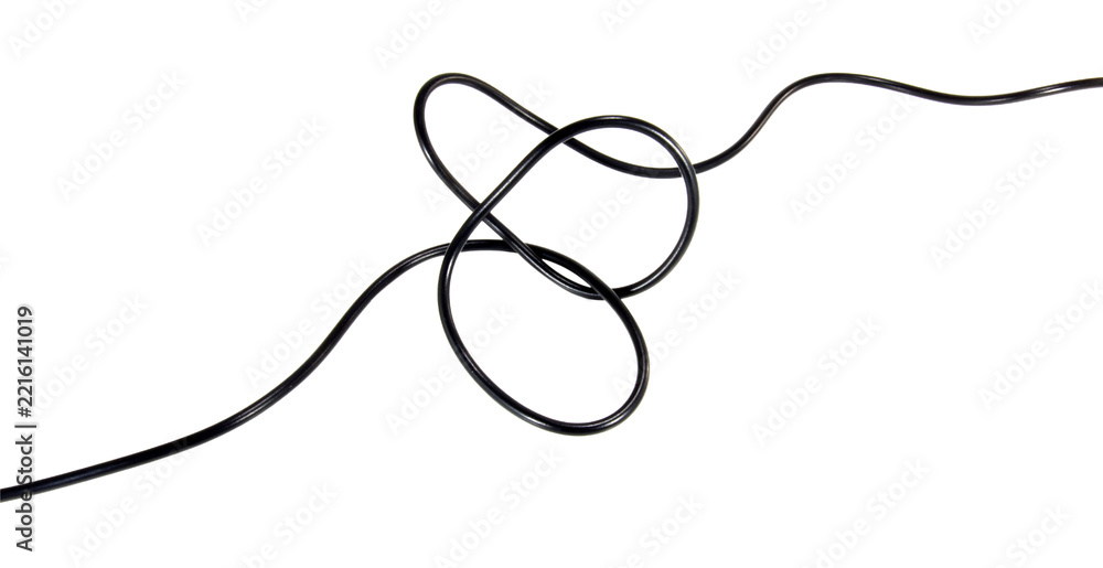 Obraz premium Black wire cable of usb and adapter isolated on white background.Electronic Connector.Selection focus. 