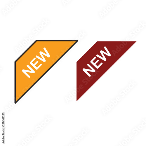 Yellow and Red New Corner Ribbon Tag Icons Isolated on White Background   