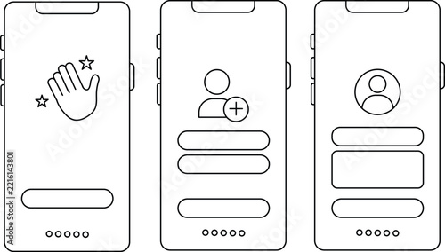 Mobile live stock market trading application user onboarding and registration UI wireframe template vector