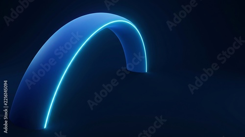 Neon blue arch emerging from dark background for modern event branding