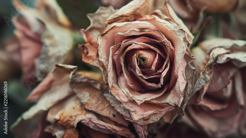 Vintage Dried Roses With Rustic Petals Creating Romantic Antique Floral Background