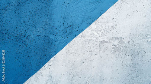 Abstract blue and white textured concrete wall background with diagonal composition