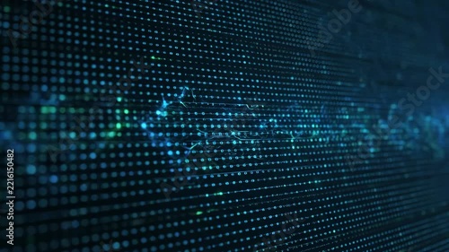 Abstract digital background with glowing blue and green data grid pattern