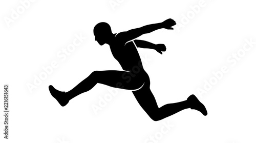 Athlete long jump silhouette icon black man jumping in air on white background