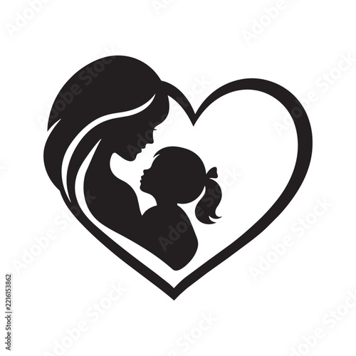 Mother and Child Love Heart Silhouette