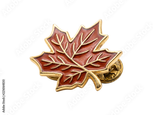 Metal maple leaf lapel pin isolated on transparent background cutout