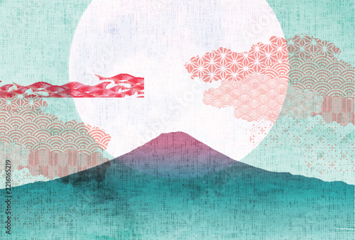 Stunning Japanese Mount Fuji Landscape with Full Moon Art