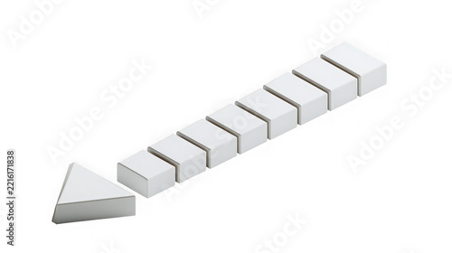 Arrow shape composed of white rectangular blocks on white background