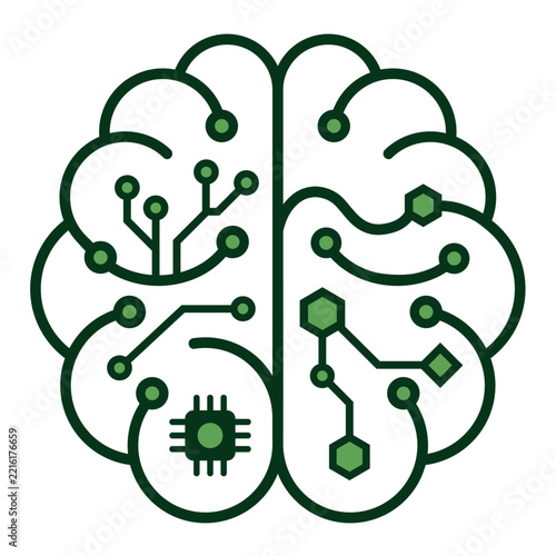 Artificial Intelligence and Machine Learning Concept Icon represented by a Digital Brain with Circuitry and Microchip