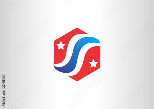 Abstract Shield Star Logo Design Template for Security Agency, American Flag Patriot Brand, Defense, and Financial Trust Company