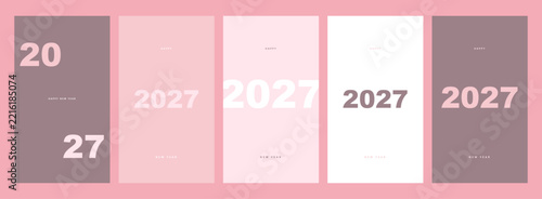 Modern Pink Pastel 2027 New Year Social Media Story Template Set Abstract Minimalist Banner Vector Design