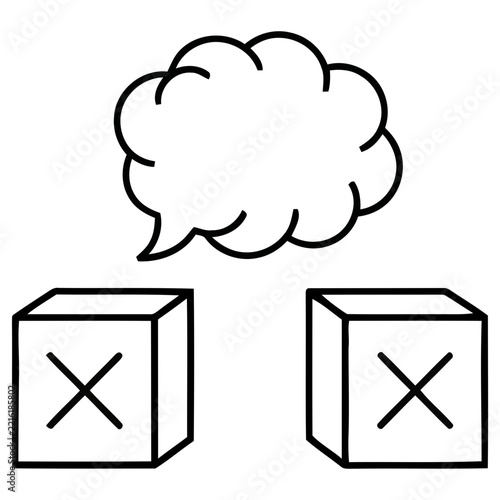 Two boxes with X and speech bubble