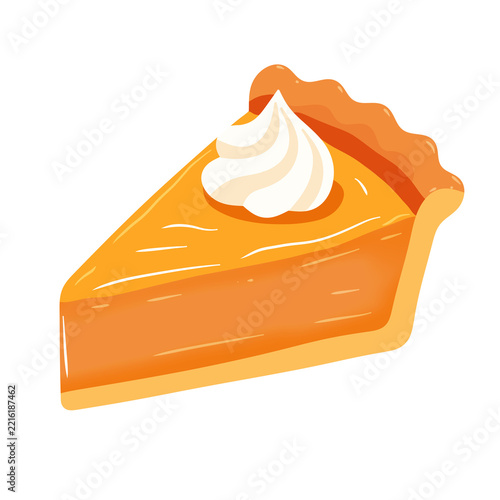 Pumpkin Pie Slice with Whipped Cream, Cute Cartoon Dessert Illustration