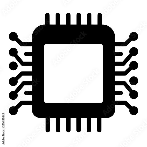 CPU microchip icon vector representing computer hardware, processor technology, and microelectronics