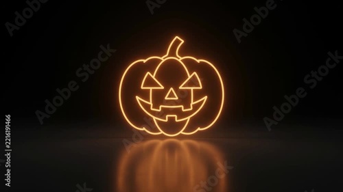 Glowing Orange Neon Jack-o'-Lantern on Dark Background